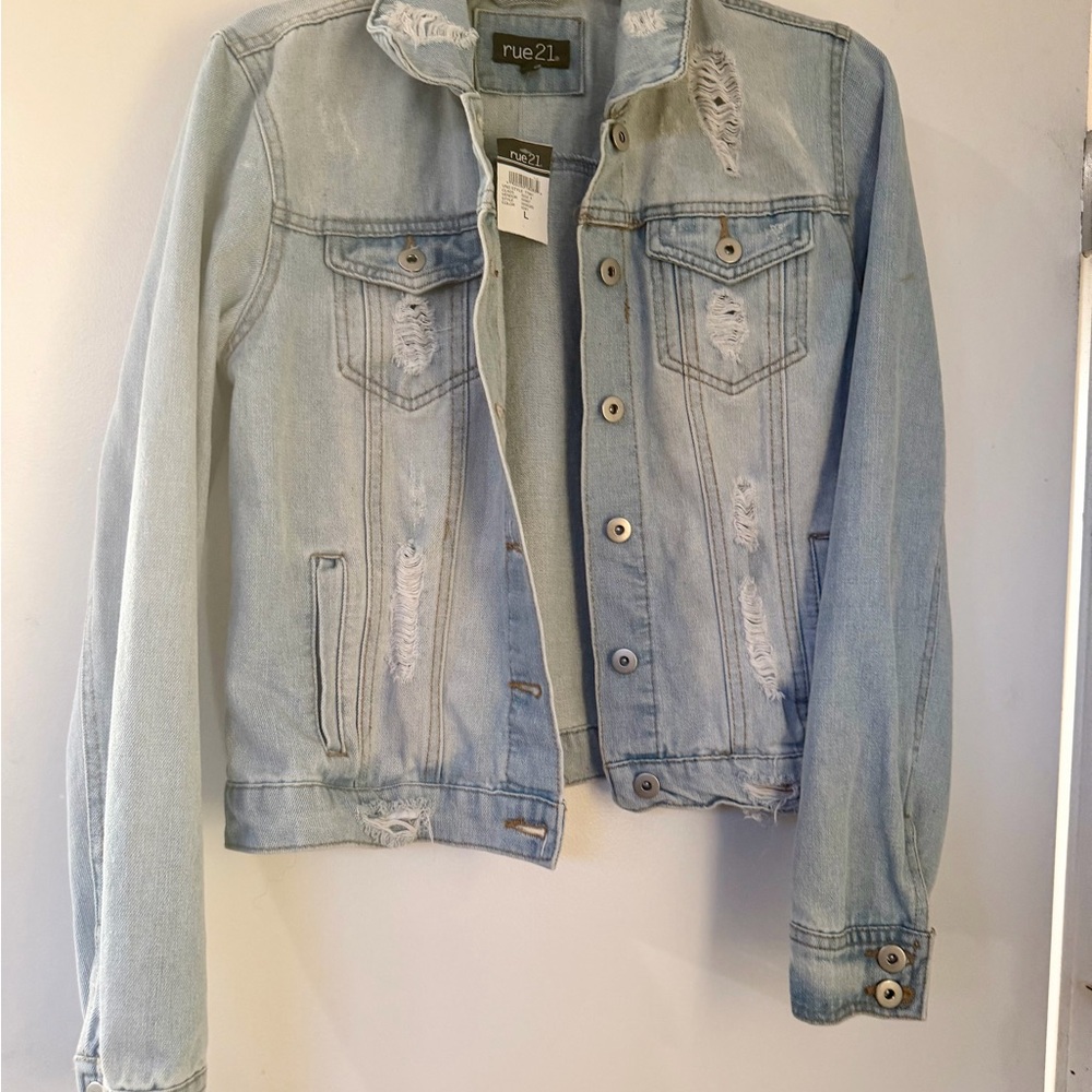 Rue21 Sky Blue Ripped Jean Jacket